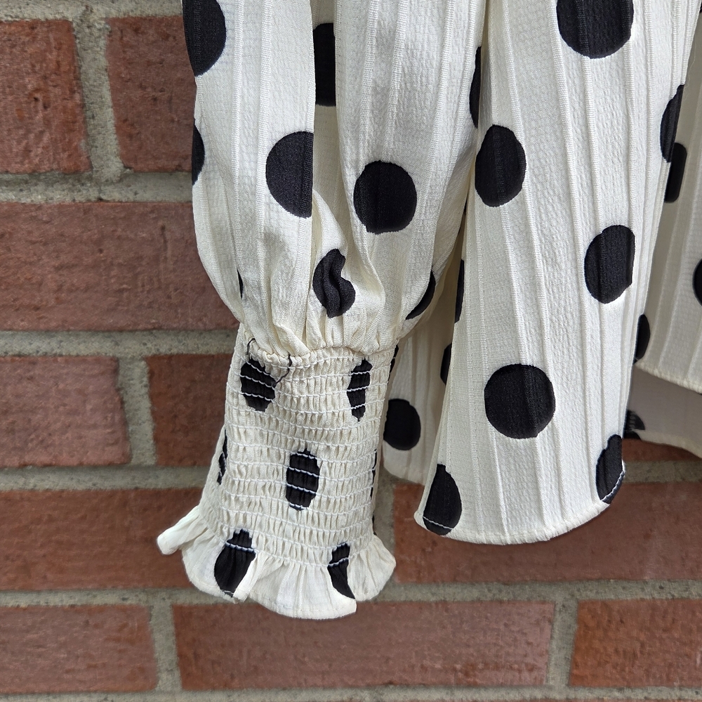 English Factory Polka Dot Smock Neck Blouse And Just Like That Charlotte York - Picture 4 of 7